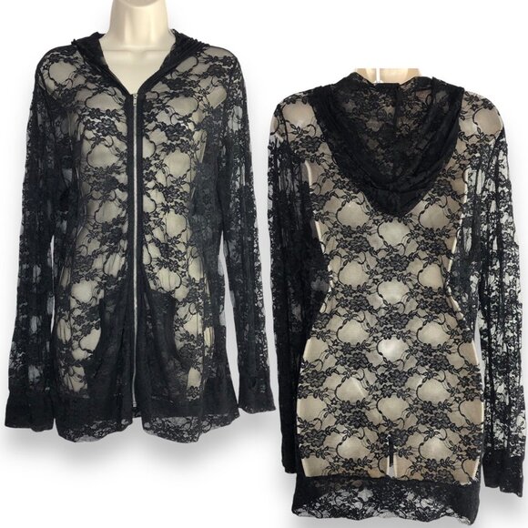 eVogues Women Fairy Grunge Sheer Lace Mesh Hoodie Top S Black Whimsigoth Vampire - Picture 1 of 7